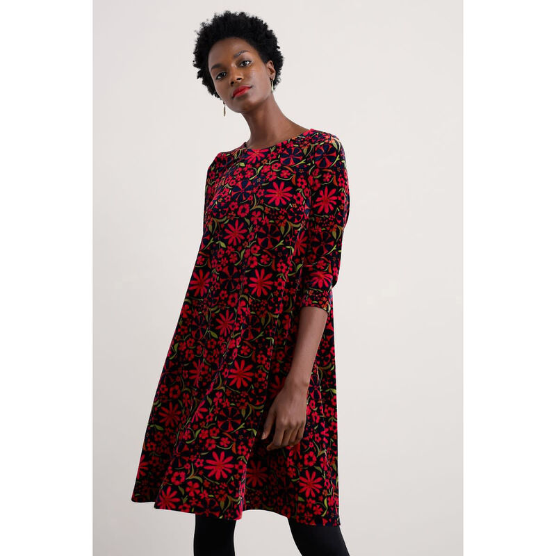 Seasalt Cornwall Mahonia Dress Folky Flowers Onyx Carmine image number 2